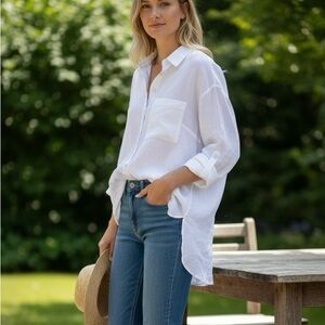 Unisex White Linen Button-Up Shirt